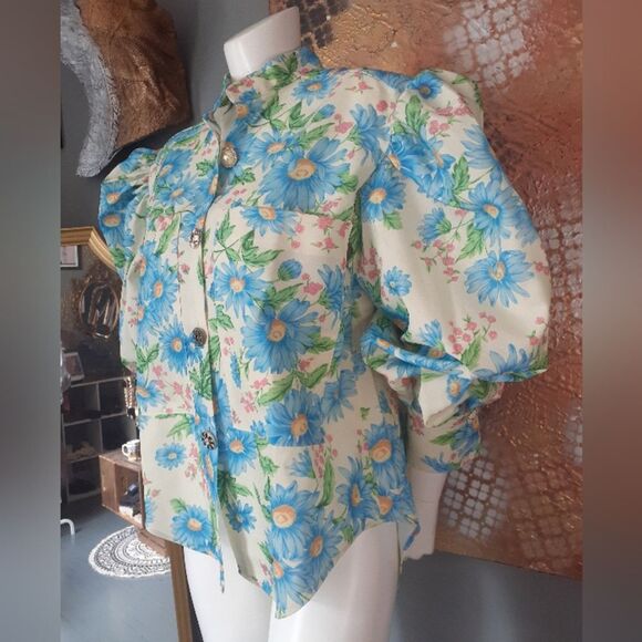 Nwt Voluminous Floral Puff Sleeve Blouse - Picture 10 of 14